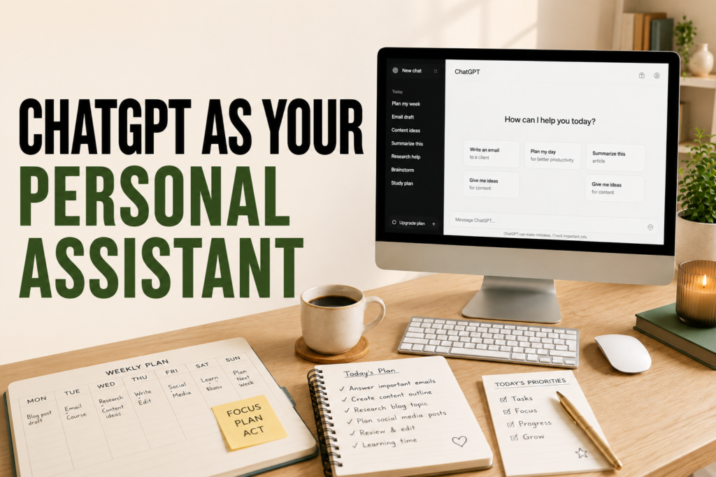 Organized workspace showing how to use ChatGPT like a personal assistant for everyday tasks