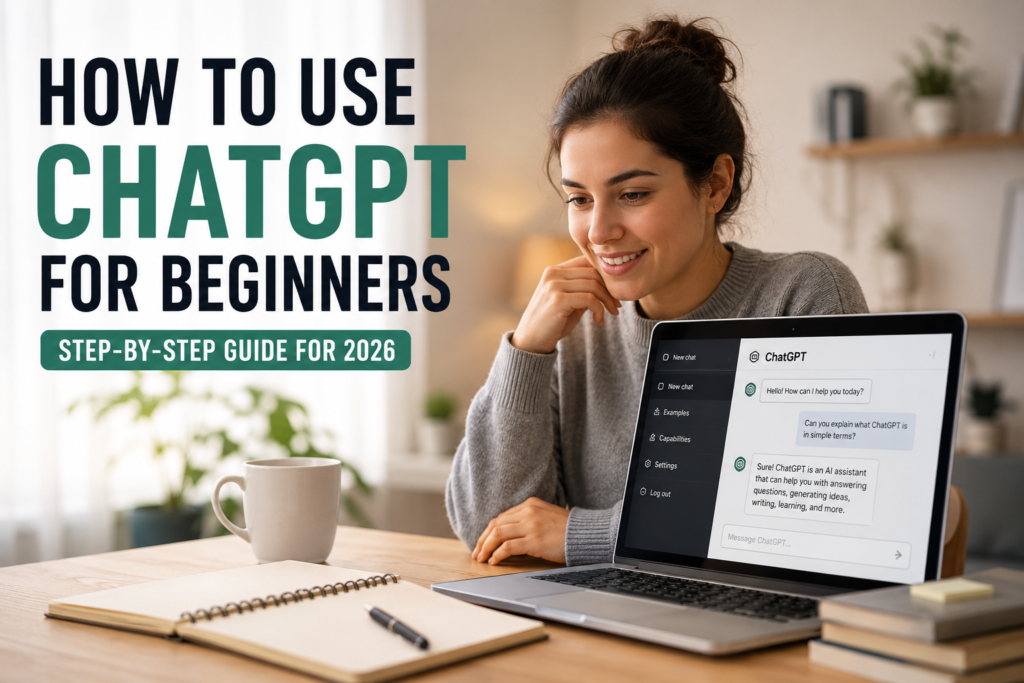 Beginner learning how to use ChatGPT on a laptop at home