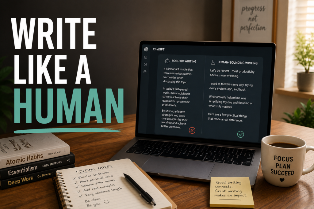 Using ChatGPT to write more naturally and sound less robotic in a realistic workspace