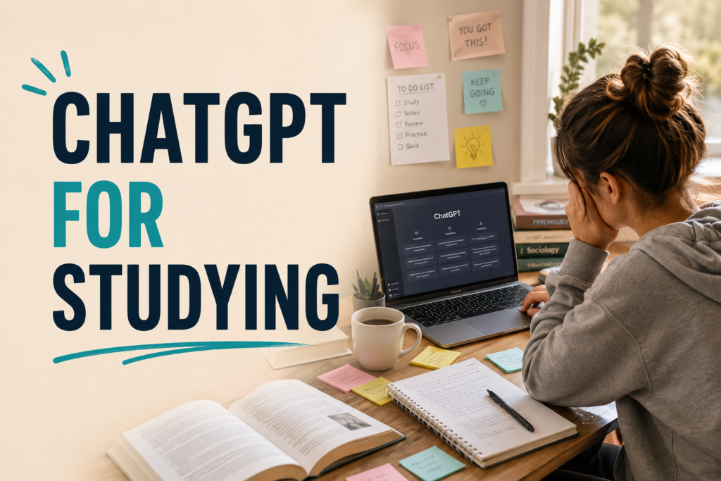 Beginner learning how to use ChatGPT for studying in a realistic study workspace