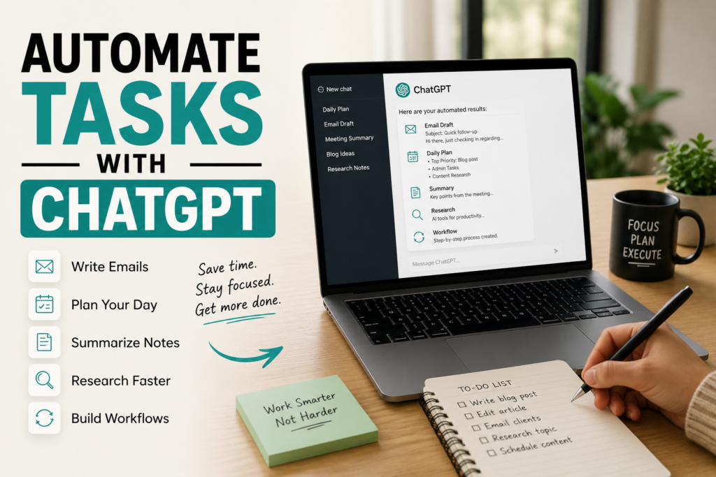 Person learning how to automate tasks with ChatGPT on a laptop